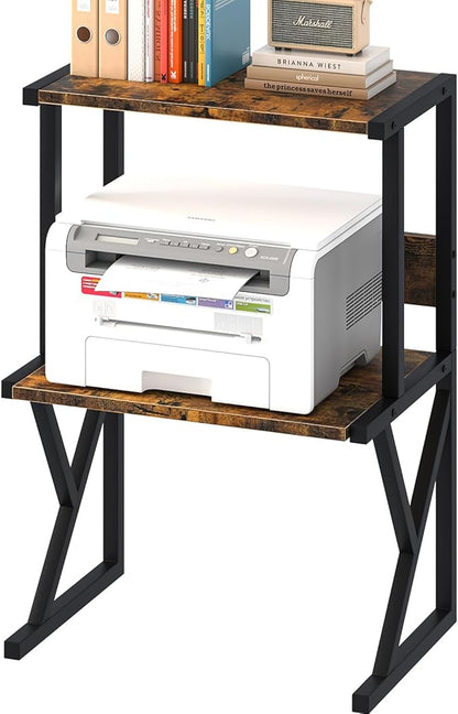 aboxoo Desktop Printer Stand with 3 Tier Wood Storage Shelves,Under Desk Printer Table,Multi-Purpose Home Office Desk Organizer for Fax Machine, Scanner (Brown)