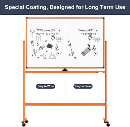 Whiteboard on Wheels, 48x32 Inches Mobile Whiteboard, Rolling Dry Erase Board with Stand, Magnetic Standing White Board for Office, School, Home, Large Double Sided White Board with Paper Pad