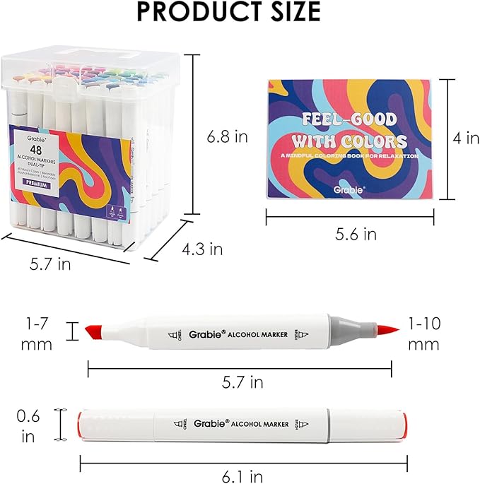 Grabie Alcohol Based Marker with Case and Coloring Book, 48-color Double Tipped Alcohol Markers, Chisel & Brush Alcohol-based Art Marker Set for Adults Coloring Illustration