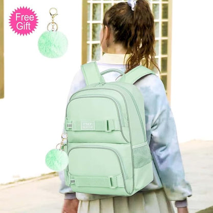 3PCS Laptop Bookbag for Girls, 17" Water Resistant School Backpack with Lunch Box, Cute Green School Bag Set for Women College Teenagers High Middle Elementary School