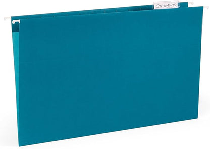 25 Blue Summit Supplies Colored Hanging File Folders Legal Size, Assorted Jewel Tone Colors, Legal Size Hanging File Folders with Plastic Tabs and Inserts, Durable 11pt Paper