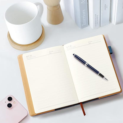 A5 Lined Leather Journal with Pen, 240 Pages Refillable Hardcover Notebook with Pocket and Magnetic Buckle, 80gsm Thick Daily Diary for Men and Women, Great Gift for Business School Travel Personal -