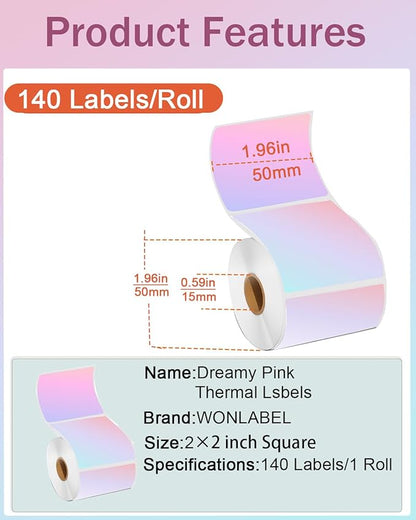 2inch Square Thermal Labels Self-Adhesive, 140 Sheets/Roll Printer Labels for Business and Home, Thermal Sticker for/Shipping/Packaging/DIY Logo Design/Thanks Card/Inventory