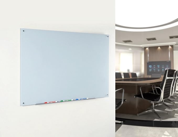 Audio-Visual Direct Magnetic White Glass Dry-Erase Board Set - 40" x 35" - Includes Magnets, Hardware & Marker Tray
