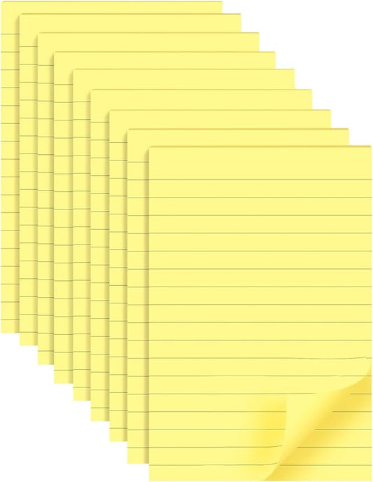 9 Pads Lined Sticky Notes 4x6 inch Post, Canary Yellow, Clean Removal, Self-Stick Pads, Large Sticky Notes Easily Used for Home, Office, School, 40 Sheets/Pad