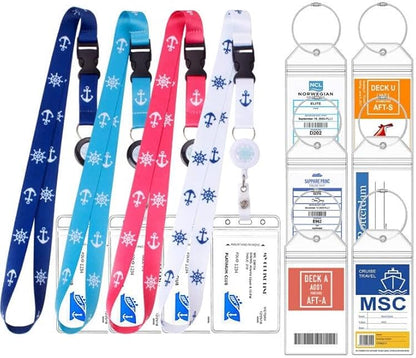 4 Retractable Lanyards with 6 Luggage Tag Holders, Zip Seal Clear Luggage Tag & Lanyard with Ship Card Holder for Carnival, NCL, MSC, Princess 2025-2026, Cruise Ship Essentials