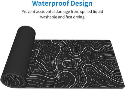 Extended Gaming Mouse Pad, Large Gaming Mouse Waterproof with Stitched Edges, Non-Slip Desktop Pad for Home and Office, Level Up Your 31.5x11.8 Inch… (Black Topographic)