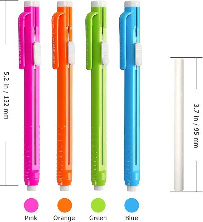 Retractable Mechanical Eraser Pen, Pen-Style Erasers Assorted Color, 4 Pack