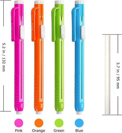 Retractable Mechanical Eraser Pen, Pen-Style Erasers Assorted Color, 4 Pack