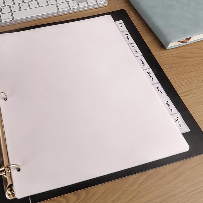 3 Ring Binder Dividers with 8 Tabs, 2 Set 8 Dividers Binder, 1/5 Cut Tabs, Letter Size Binder Dividers White, Sheet Protectors 8.5" x 11", 3 Hole Punch Dividers 8 Tab Sets, Total 16 Dividers