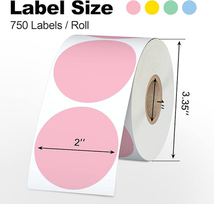 Misofuki 2" 750 Labels Yellow Circle Direct Thermal Stickers Labels Roll Compatible with Zebra, Rollo, MUNBYN, Self-Adhesive Round Direct Thermal Labels