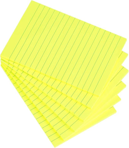 Vanpad Lined Sticky Notes 4X6 in Bright Yellow Ruled Stickies Super Sticking Power Memo Pads Strong Adhesive, 6 Pads/Pack, 45 Sheets/pad
