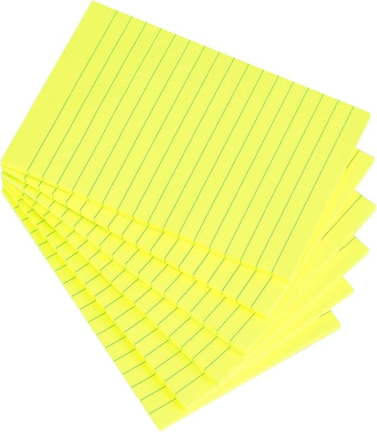 Vanpad Lined Sticky Notes 4X6 in Bright Yellow Ruled Stickies Super Sticking Power Memo Pads Strong Adhesive, 6 Pads/Pack, 45 Sheets/pad