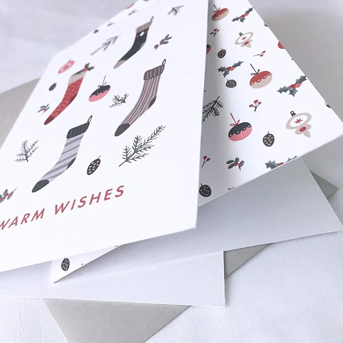 CARDAMONOLY Christmas Cards - Assorted Happy Holidays Cards Boxed with 24 Cards with Envelopes - 6 Designs Per Pack - Seasons Greetings Cards with Scandi Nordic Theme - Blank Xmas Cards