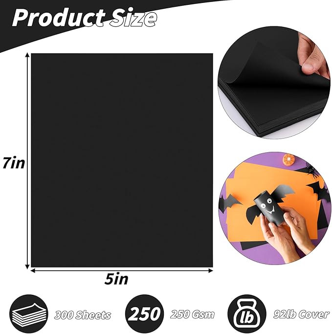 5" x 7" Black Cardstock, 300 Pack Black Thick Paper Cardstock Blank Black Cards Stock for Invitations, Greeting Cards Making, Postcards, Photos, 250GSM Thick Paper