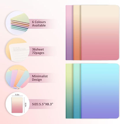 Ddaowanx 24 Pack A5 Colorful Notebooks, 6 cute colors Journals for Writing, 72 Pages, 8.3x5.5 Inch, with Lined Paper Travel Writing Notebooks Journal Gifts for Students(Lined-24pack, Gradient)