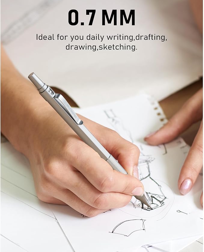 Nicpro 0.7 Metal Mechanical Pencil Set with Case, 3PCS MP1000 0.7mm Artist Lead Pencil With 8 Tube HB Refills, 3 Erasers, 9 Eraser Refill For Architect Art Drafting Drawing Engineering, Sketching