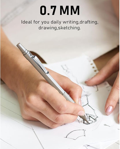 Nicpro 0.7 Metal Mechanical Pencil Set with Case, 3PCS MP1000 0.7mm Artist Lead Pencil With 8 Tube HB Refills, 3 Erasers, 9 Eraser Refill For Architect Art Drafting Drawing Engineering, Sketching