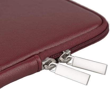 RAINYEAR 15.6 Inch Laptop Sleeve Soft PU Leather Case Protective Water Resistant Zipper Padded Cover Carrying Bag Compatible with 15.6" Notebook Computer Chromebook(Red)