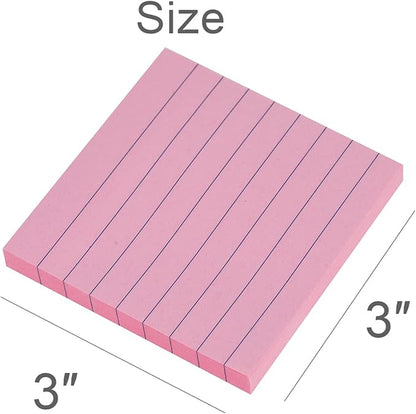 Vanpad Lined Sticky Notes 3x3 Inches, Light Pink Ruled Self-Stick Pads, Easy to Post for Home, Office, Notebook, 8 Pads/Pack