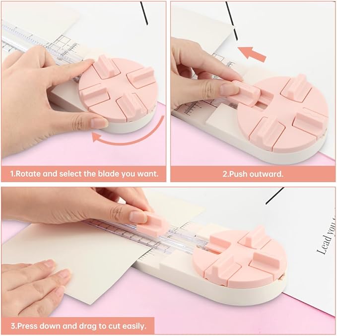 Paper Cutter,4-in-1 Paper Trimmer,Photo Cutter,Multi-Function Scrapbooking Tool with Dial Blades of Straight,Wave,Perforated,Creasing for Cutting Paper,Coupons,Postcards,Card