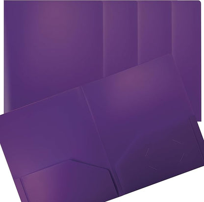 Better Office Products Heavyweight Plastic 2 Pocket Portfolio Folder, Letter Size Poly Folders 24 Pack (Purple)