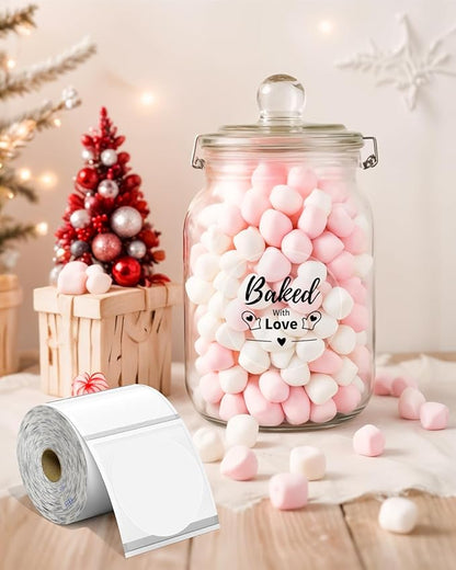 Phomemo 2” Circle Thermal Label, Self-Adhesive Round Sticker Labels, Circular Direct Thermal Printer Labels for Phomemo 241bt, D520BT, 344WF Label Printer, 500 Labels/Roll, Transparent