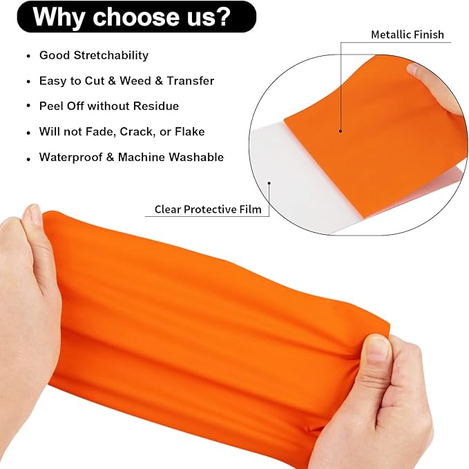 VINYL FROG Heat Transfer Vinyl Roll HTV Vinyl - 12" x5ft Orange Iron on Vinyl for T-Shirts, Heat Press Vinyl for Halloween DIY Craft Designs (Orange)