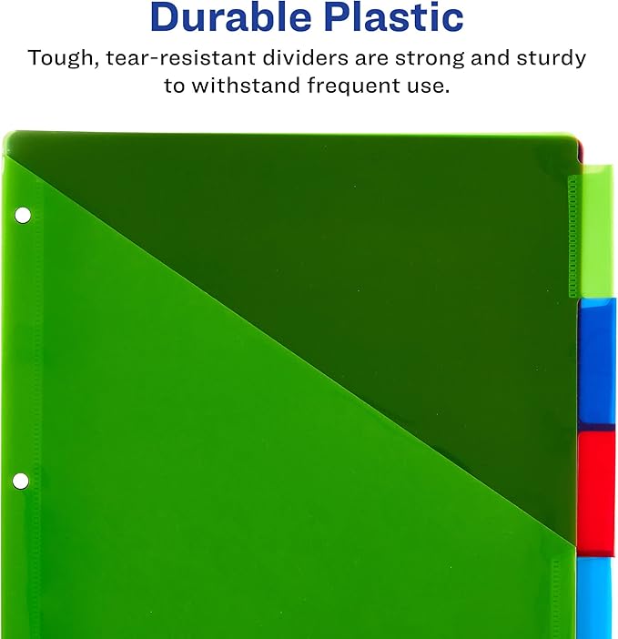 Avery Dividers for 3 Ring Binders, 5-Tab Sets, Two-Pocket Plastic Binder Dividers with Tabs, Multicolor, 1 Set (11906)