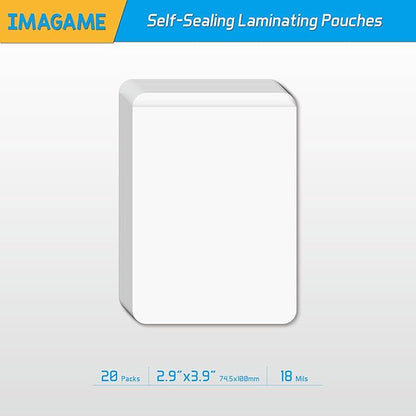 Self-Sealing Laminating Pouches, 2.9" x 3.9" for Playing Cards and Poker Size Flash Cards, 20 Packs 18mil Adhesive Lamination Sheets, Waterproof, No Machine Needed
