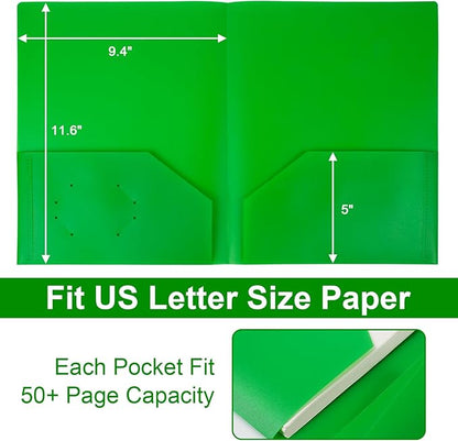 6-Pack Plastic Folders with Pockets,2-Pocket Poly Folders Holds 8-1/2" x 11" Paper for School/Office/Home, Assorted