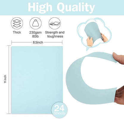 24 Sheets Light Blue Cardstock 8.5 x 11 Pastel Paper, Goefun 80lb Card Stock Printer Paper for Invitations, Menus, Crafts, DIY Cards