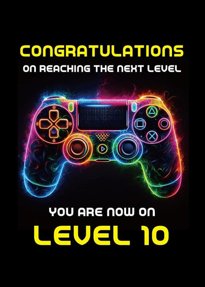 Gooji 5x7 Gamer Birthday Card for Boys and Girls - Level-Up Design for Ages 9, 10, 11, 12 - Perfect Gaming Party Greeting Card (10Y)