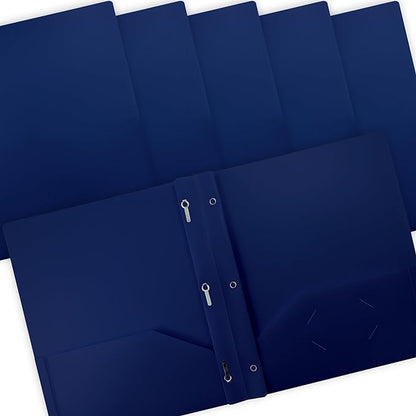 Better Office Products Blue Plastic 2 Pocket Folders with Prongs, Heavyweight, Letter Size Poly Folders, 24 Pack, with 3 Metal Prongs Fastener Clips, Blue