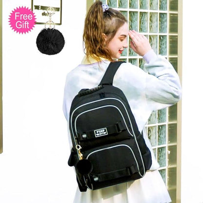 3PCS School Backpack for Girls and Boys, 17" Water Resistant Laptop Backpacks with Lunch Box, Cute Black Bookbag Set for Women Men College Teenagers High Middle Elementary School