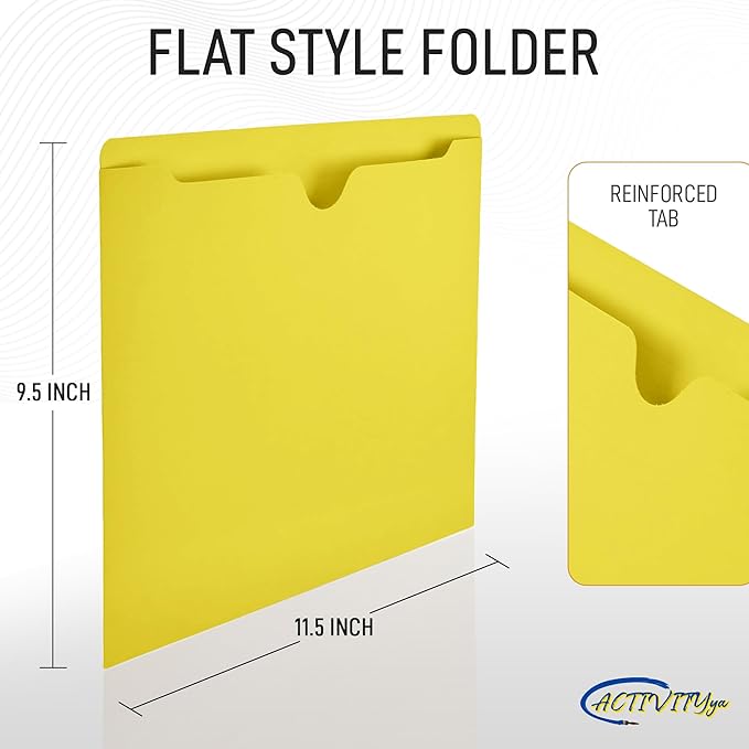 Yellow File Jackets, Flat-No Expansion, Letter Size, Reinforced Straight-Cut Tab, 10 Pack