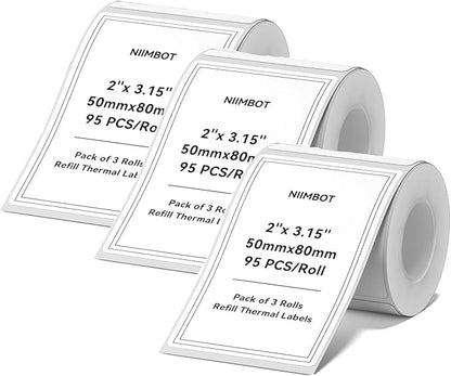 3 Rolls Labels for NIIMBOT B1 B21 B3S K3, 2'' x 3.15'' (50x80mm) Kitchen Labels for Containers, Waterproof, Oil-Proof and Tear-Proof Thermal Printer Labels