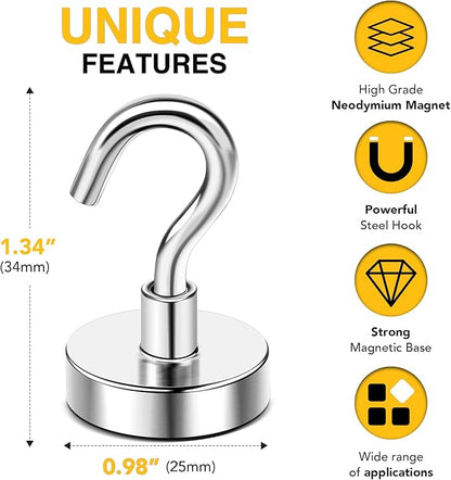 DIYMAG Magnetic Hooks, 80 LB Heavy Duty Strong Magnet with Hooks, Strong Rare Earth Neodymium Magnet Hooks for Hanging, Magnetic Hanger for Curtain, Home, Kitchen, Workplace, 20 Packs