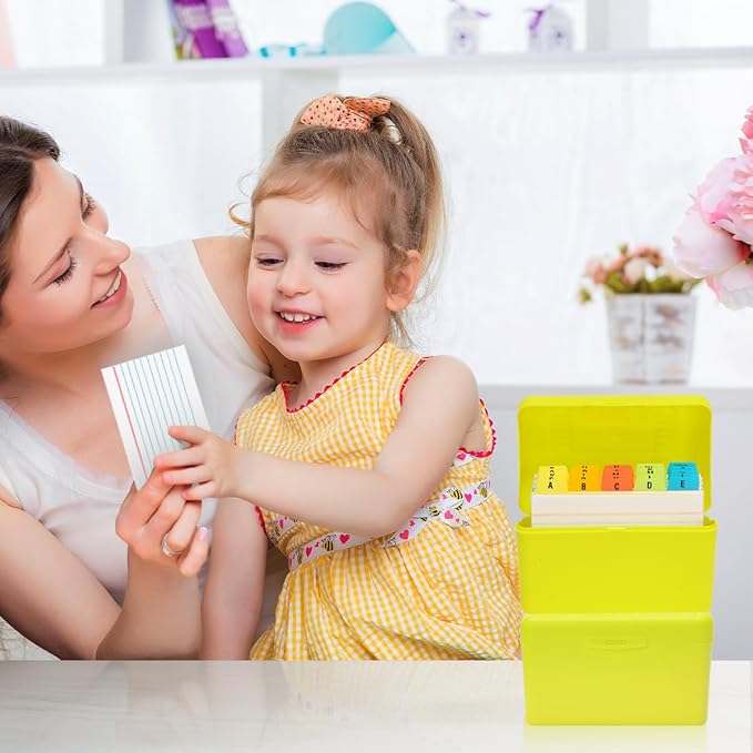 H4D 3x5 Index Card Holder with 100 Heavyweight Ruled Index Cards and 25 Plastic Dividers, Lime Green