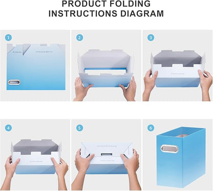 Oterri File Organizer, Small Storage Box, Cardboard File Folder Organizer, Collapsible File Box, Hanging File Organizer for Letter Size, Portable File Box, Only Box (Gradient Light Blue,2 Packs)