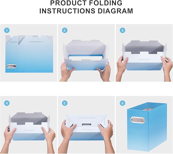 Oterri File Organizer, Small Storage Box, Cardboard File Folder Organizer, Collapsible File Box, Hanging File Organizer for Letter Size, Portable File Box, Only Box (Gradient Light blue,4 Packs)