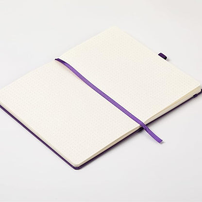 Dotted Journal/Notebook - Dot Grid Hard Cover Notebook, Premium Thick Paper with Fine Inner Pocket, Black Smooth Faux Leather, Pen Loop, 5.3'' x 8.26'' - Lavender
