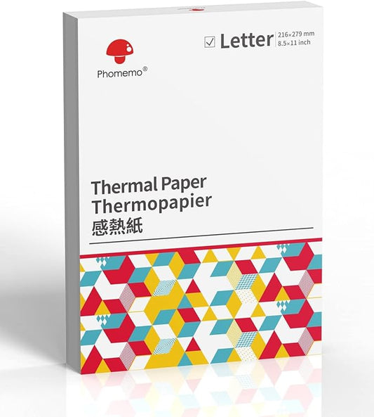 Phomemo Thermal Printer Paper 8.5 x 11 Inch, Advanced Thermal Printing, Thermal Paper Compatible with M08F-Letter, M832, M834, MT800, with Brother Letter Portable Printer, Size 8.5" x 11", 100 Sheets
