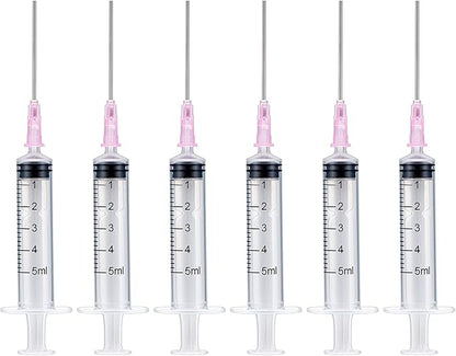 6PCS 5ML/CC Ink Filling Plastic Syringe Set with Bluent Stainless Needle Tip for Fountain Pen, Printer