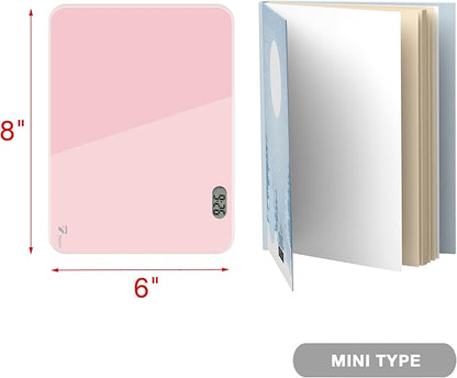 Small Glass Desk Whiteboard Dry-Erase Board with Clock, Small Travel Reminder Clock Keychain with Desk Notepad, Time Table Whiteboard for Desk Digital LED Light Display, 8x6 in with Accessories, Pink