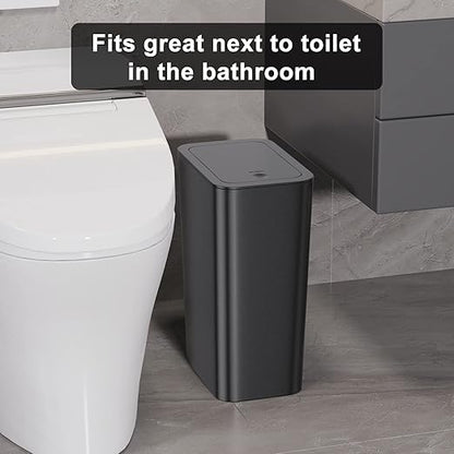 N. NETDOT Bathroom Trash Can with Lid 3 Pack Set, 2 Packs 4 Gal Slim Kitchen Trash Can and 1 Pack 2.6Gal Garbage Can, Small Trash Can/Trash Bin/Waste Basket for Bedroom (Black, Pack of 3)