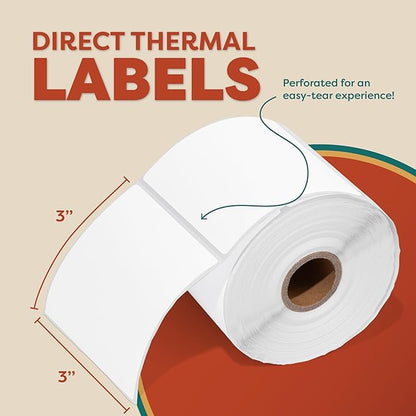 Aegis Adhesives - 3" X 3" Square Direct Thermal Labels Compatible with Rollo, Zebra, and Other Desktop Label Printers (10 Rolls, 500/Roll)