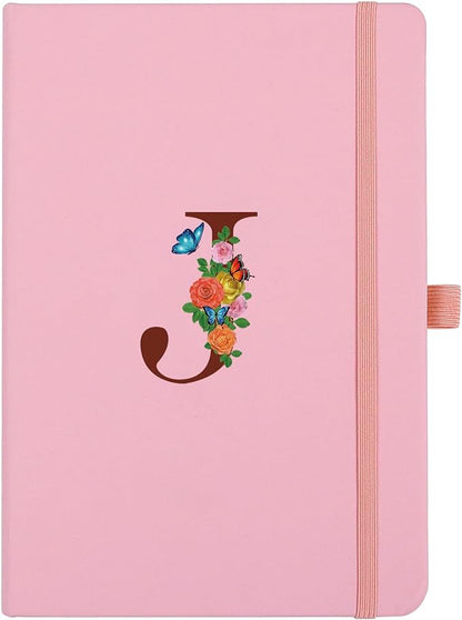 Pink Notebook for Women, 5.7"X8.3" A5 Journal Notebook with Letter J, Dual-Sided Writing Notebook with Dividers, Cute Leather Journal for Work, Business, School, Meetings, Travelers, Small Notebook