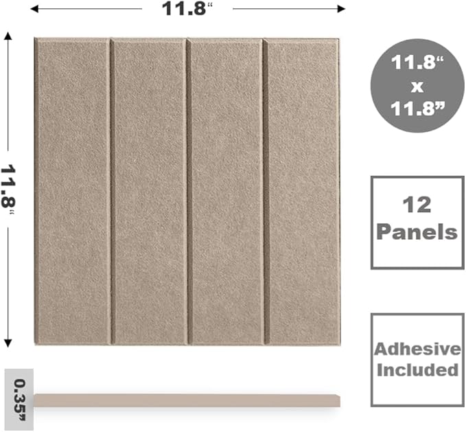 Large Cork Board Alternative - 12-Pack Felt Wall Tiles with Safe Removable Adhesive Tabs, Cork Wall Tiles Bulletin Board Home Office Essentials - Camel