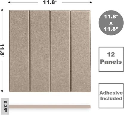 Large Cork Board Alternative - 12-Pack Felt Wall Tiles with Safe Removable Adhesive Tabs, Cork Wall Tiles Bulletin Board Home Office Essentials - Camel